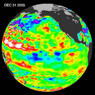 Satellite image of earth showing cold pool of ocean water. Satellite image of earth showing cold pool of ocean water.