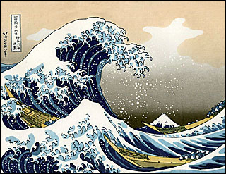 The Great Wave off Kanagawa by Japanese artist Hokusai. The print depicts an enormous ocean wave. The Great Wave off Kanagawa by Japanese artist Hokusai. The print depicts an enormous ocean wave.