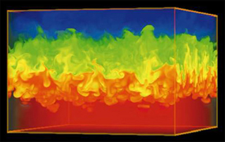 An ASCI three-dimensional modeling of the Rayleigh-Taylor instability. An ASCI three-dimensional modeling of the Rayleigh-Taylor instability.