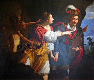 Oil on canvas painting depicting a demon reaching for Eurydice who reaches toward Orpheus and they attempt to escape the underworld together. Oil on canvas painting depicting a demon reaching for Eurydice who reaches toward Orpheus and they attempt to escape the underworld together.