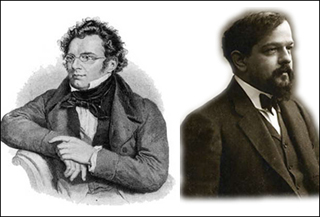 Engraving of Schubert and photo of Debussy. Engraving of Schubert and photo of Debussy.