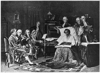 Mozart sitting his requiem accompanied by a quartet. Mozart sitting his requiem accompanied by a quartet.