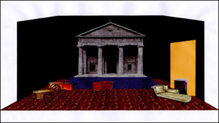 Drawing of a set for Lysistrata. Drawing of a set for Lysistrata.