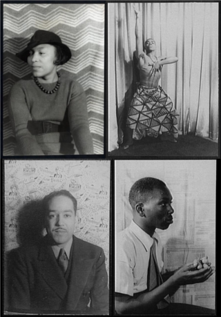 Black and white photographs of Zora Neale Hurston, Alvin Ailey, Langston Hughes, and Jacob Lawrence. Black and white photographs of Zora Neale Hurston, Alvin Ailey, Langston Hughes, and Jacob Lawrence.