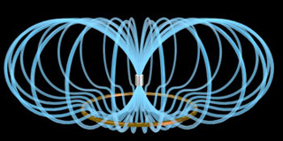 Magnet levitating above a superconducting ring. Magnet levitating above a superconducting ring.