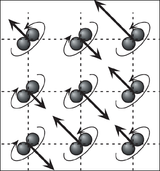 Spheres on a lattice with directional arrows. Spheres on a lattice with directional arrows.