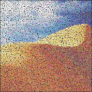 A sequence of dots in a variety of color that look like grains of sand. A sequence of dots in a variety of color that look like grains of sand.