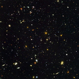 An image of several hundred distant galaxies. An image of several hundred distant galaxies.