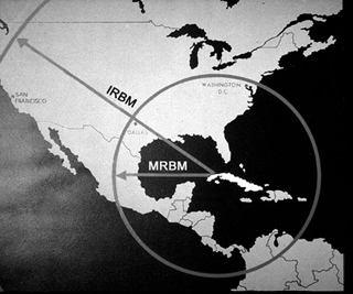 A map depicting the range of Soviet missiles from Cuba. A map depicting the range of Soviet missiles from Cuba.