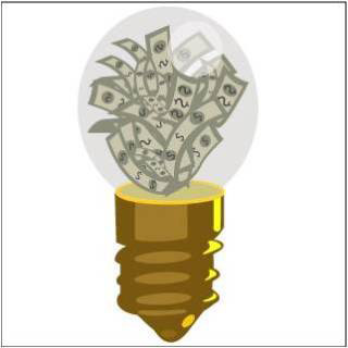 Lightbulb filled with cash. Lightbulb filled with cash.