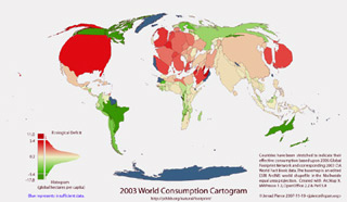 World map showing ecological footprint by region. World map showing ecological footprint by region.