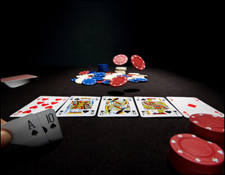 A hand of Texas Hold'em poker from the point of view of a player holding an ace high straight flush. A hand of Texas Hold'em poker from the point of view of a player holding an ace high straight flush.