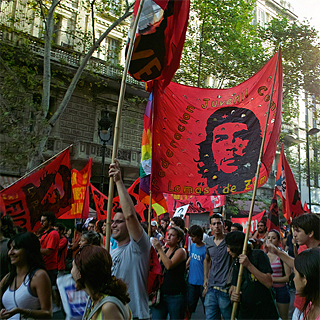 Photograph of protesters in Argentina. Photograph of protesters in Argentina.
