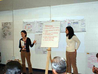 Students Tam Doan and Tara Kumar presenting to the community. Students Tam Doan and Tara Kumar presenting to the community.