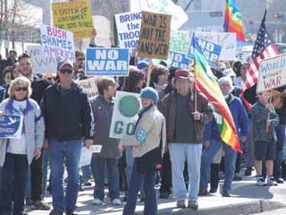 Photograph of an anti-war protest. Photograph of an anti-war protest.