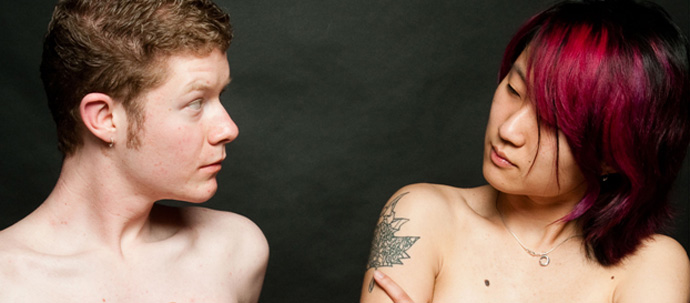 A man and a woman looking at each other. A man and a woman looking at each other.