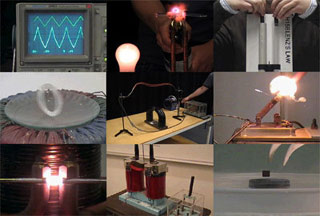 A collage of images showing physics experimental set-up. A collage of images showing physics experimental set-up.
