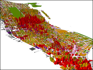 A brightly colored image of virtually-generated buildings and streets. A brightly colored image of virtually-generated buildings and streets.